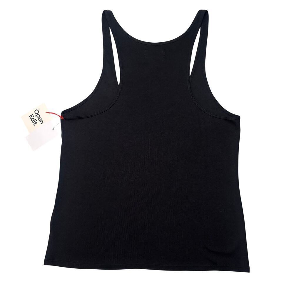 Open Edit Black Ribbed Racerback Tank Top Large Pima Cotton NWT - Picture 2 of 4